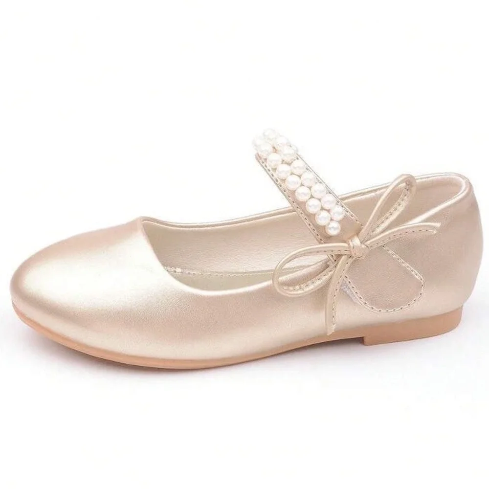 Caiwenniao Girls Gold Pearl Mary Jane Flats Dress Shoes Bow EUR 29 US 12 NEW